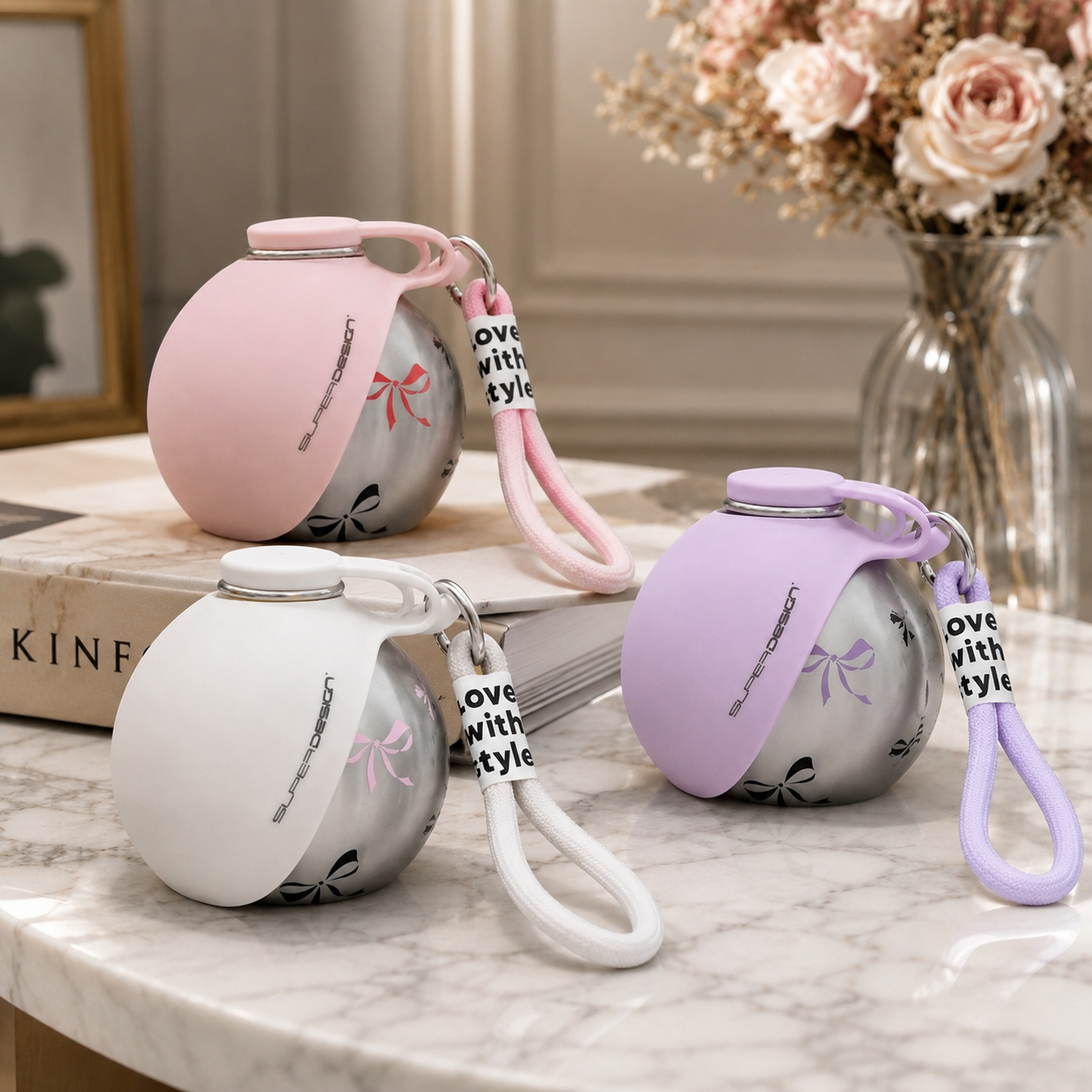 Super Design Spherical Water Bottle – Pastel Pink Bow Aesthetic