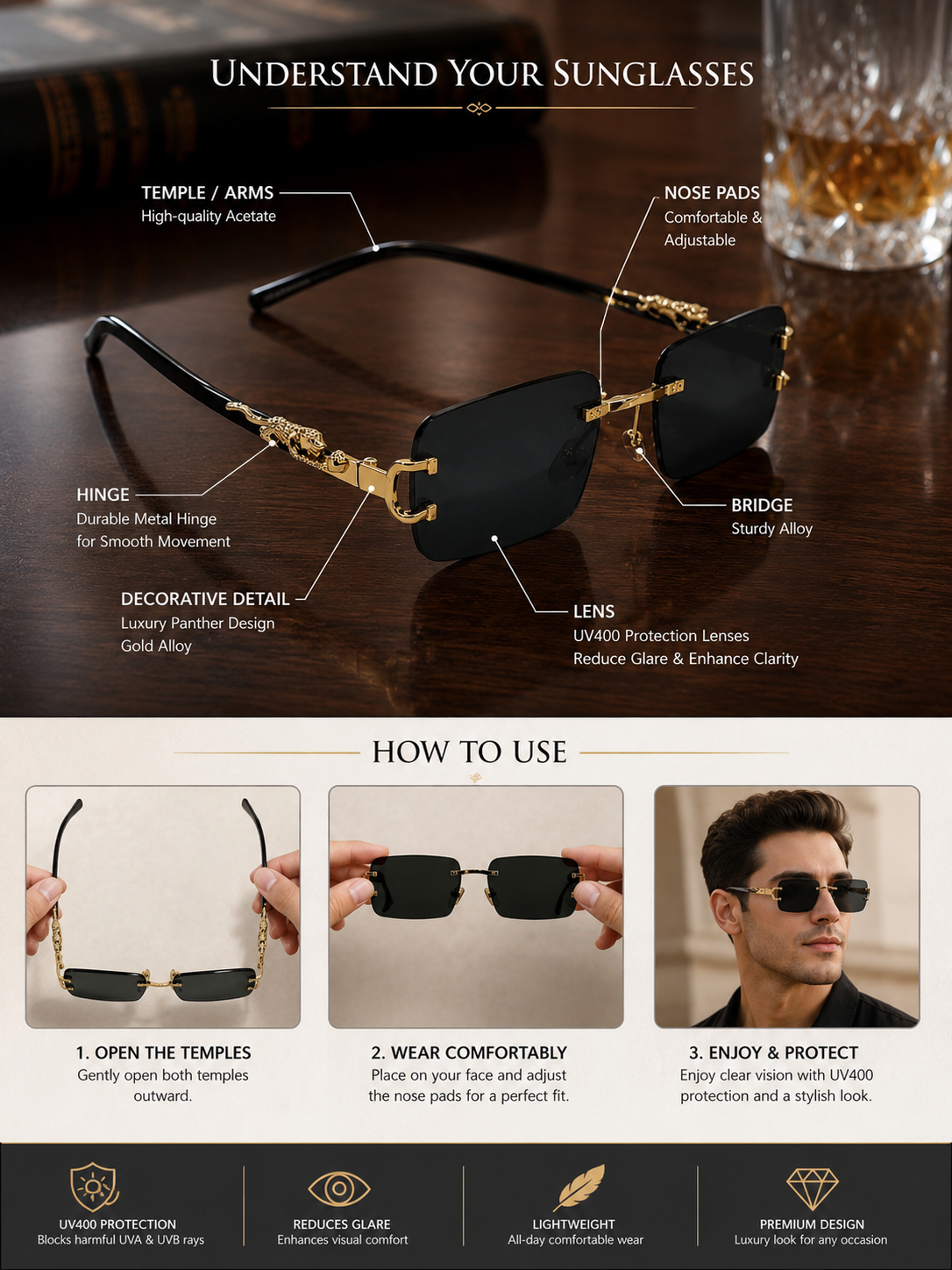 Panther Luxe Rimless Sunglasses
