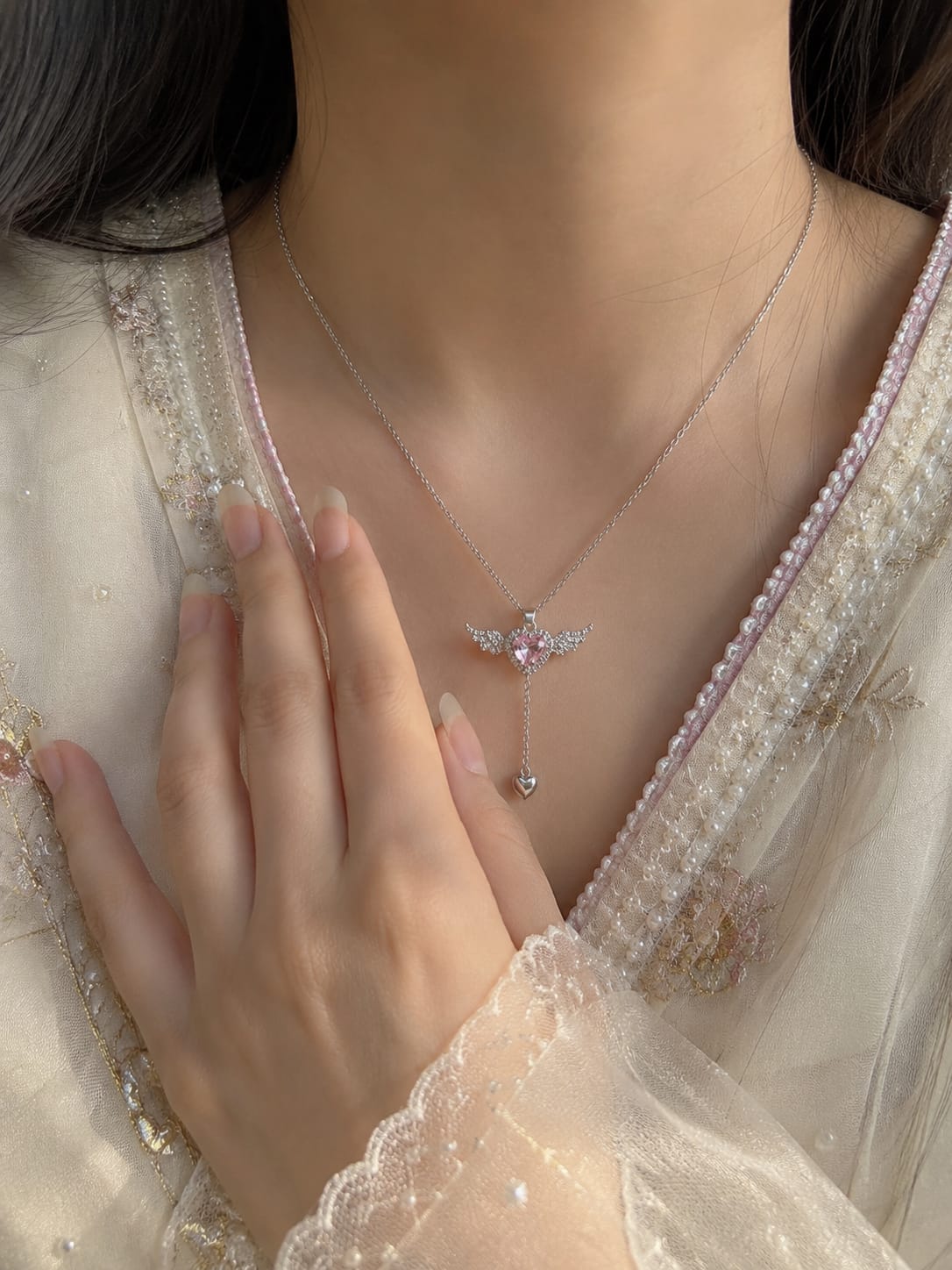 Angel Wings Heart Lariat Necklace 💖✨